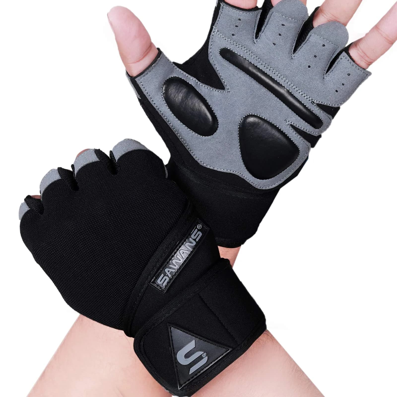 SAWANS Fitness Workout Gloves for Men Women | Breathable, Wrist Support, Padded, Long Wrist Straps (Large) — Long Wrist Straps