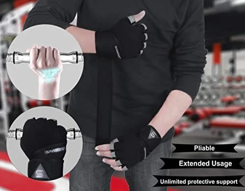 SAWANS Fitness Workout Gloves for Men Women | Breathable, Wrist Support, Padded, Long Wrist Straps (Large) thumbnail 3