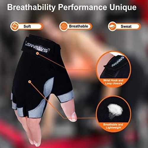 SAWANS Fitness Workout Gloves for Men Women | Breathable, Wrist Support & Padded Grip (M, Short Wrist) thumbnail 2