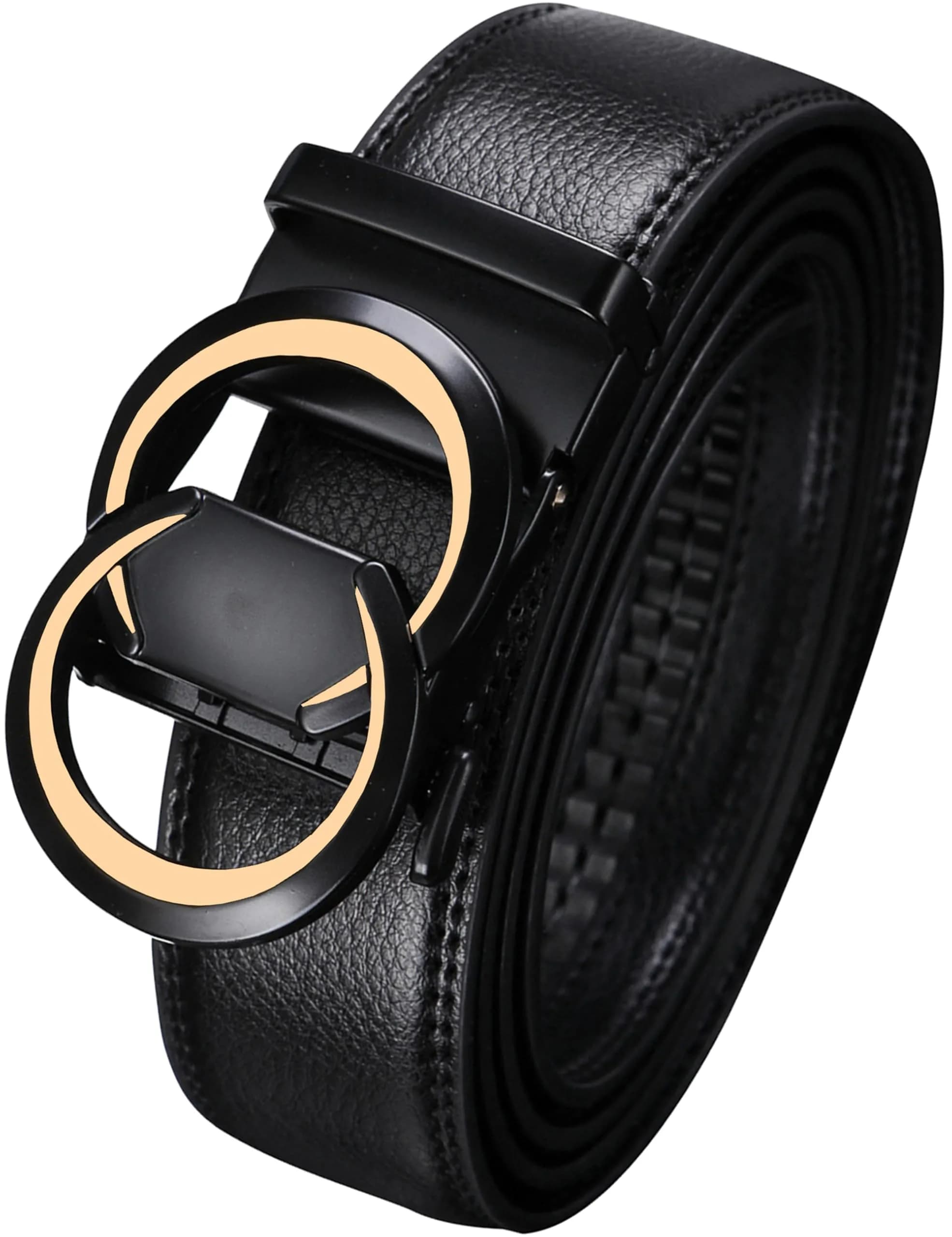 Civantiya Men's Ratchet Belt Leather Belt Adjustable for Men Gift 1 3/8 in (3.49 cm) | Perfect Fit & Urban Style — Black Style 02