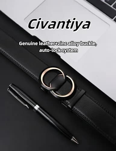 Civantiya Men's Ratchet Belt Leather Belt Adjustable for Men Gift 1 3/8 in (3.49 cm) | Perfect Fit & Urban Style thumbnail 4