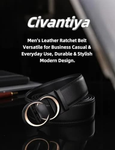 Civantiya Men's Ratchet Belt Leather Belt Adjustable for Men Gift 1 3/8 in (3.49 cm) | Perfect Fit & Urban Style thumbnail 7