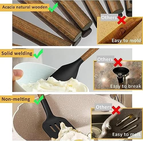 Umite Chef 8-Piece Silicone Cooking Utensil Set with Acacia Wooden Handles | Heat Resistant Spatula & Ladle Set thumbnail 6