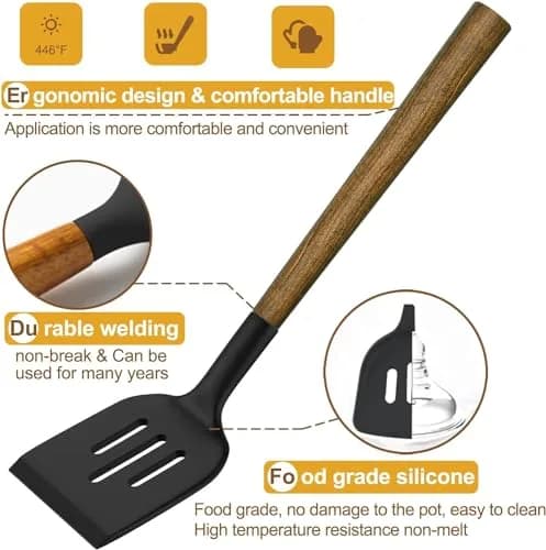 Umite Chef 8-Piece Silicone Cooking Utensil Set with Acacia Wooden Handles | Heat Resistant Spatula & Ladle Set thumbnail 7