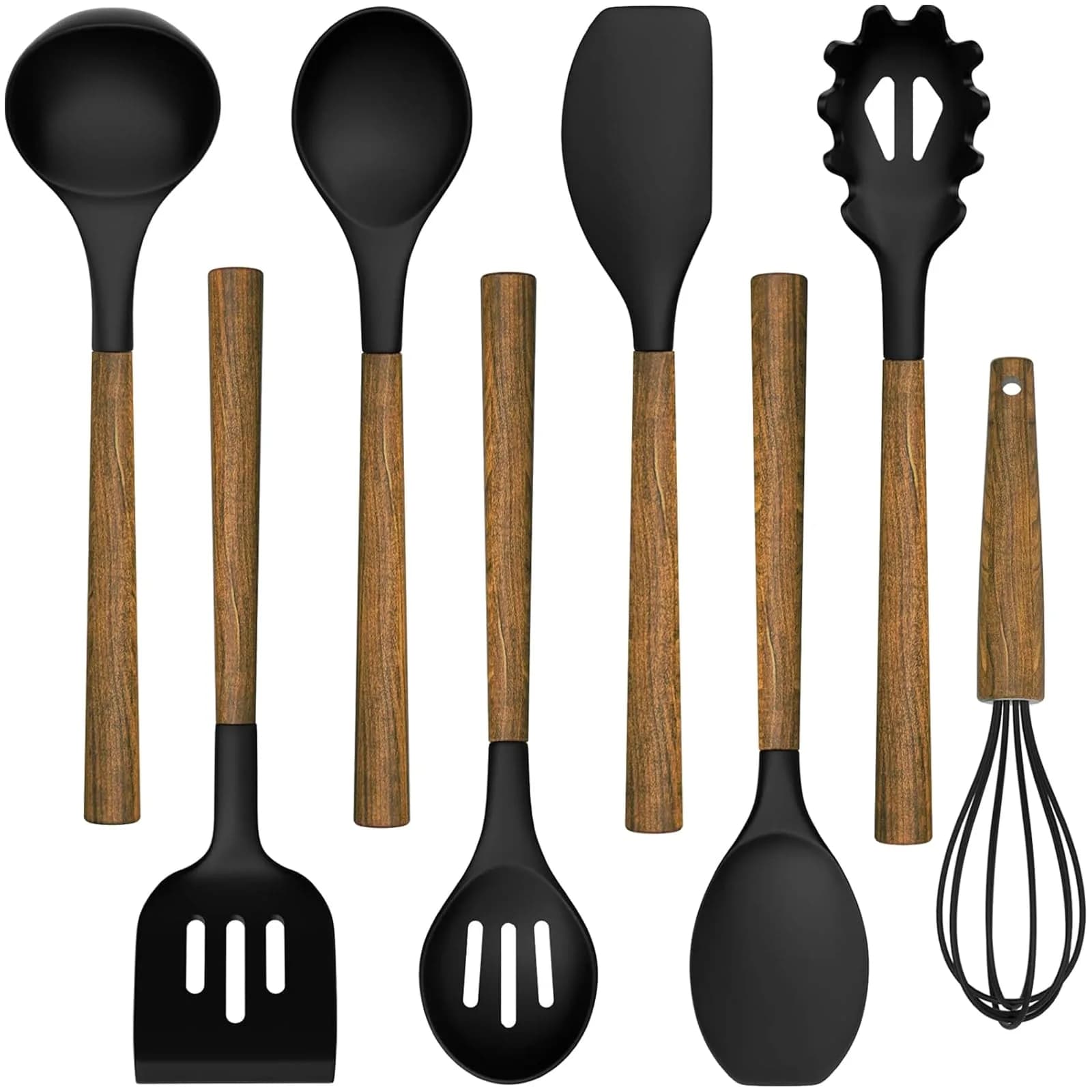 Umite Chef 8-Piece Silicone Cooking Utensil Set with Acacia Wooden Handles | Heat Resistant Spatula & Ladle Set - main product image