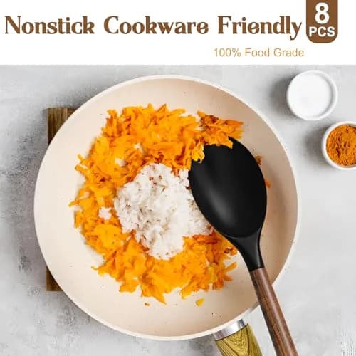 Umite Chef 8-Piece Silicone Cooking Utensil Set with Acacia Wooden Handles | Heat Resistant Spatula & Ladle Set thumbnail 3