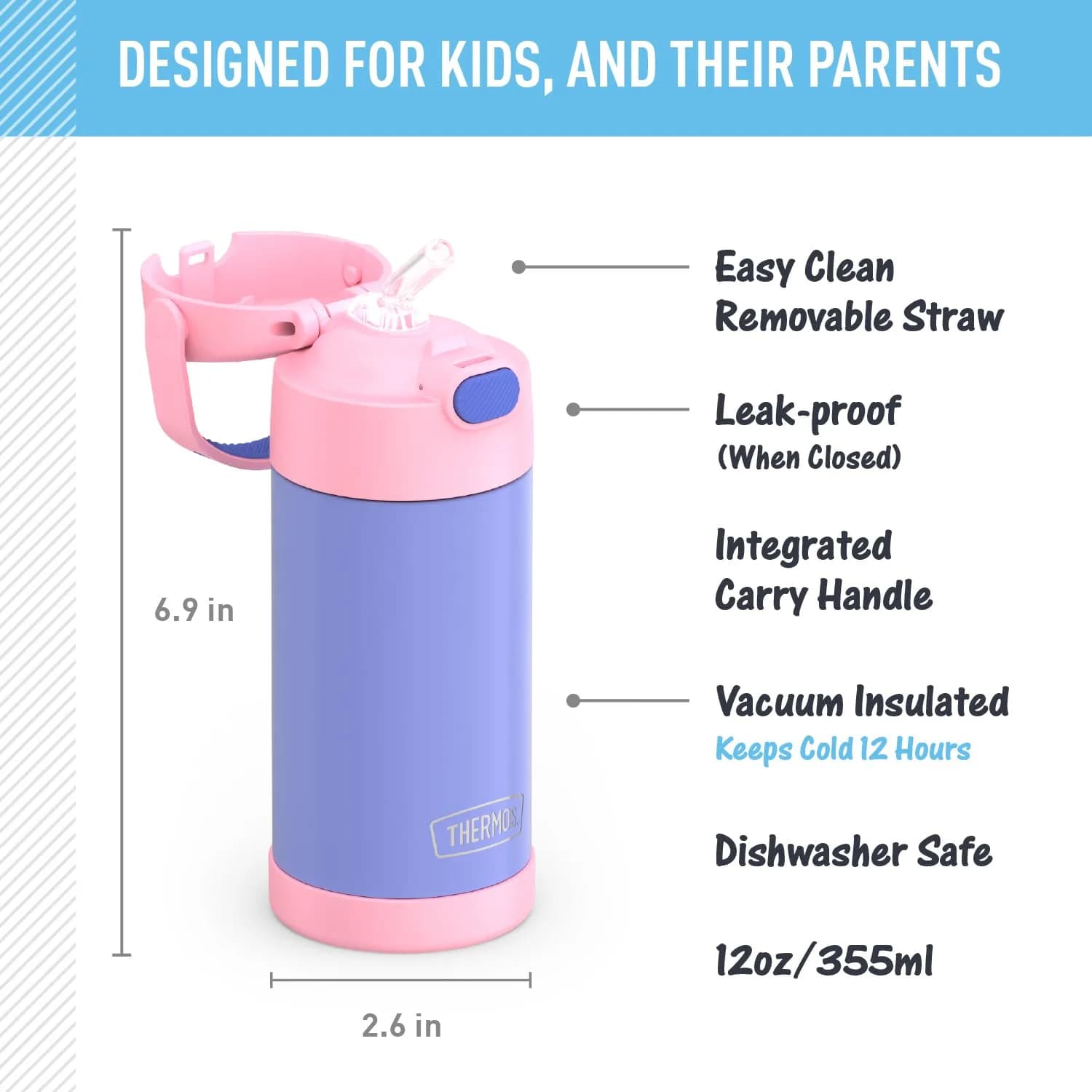 THERMOS FUNTAINER Water Bottle with Straw, 12oz (355ml) | Keeps Drinks Cold Up to 12 Hours - view 2