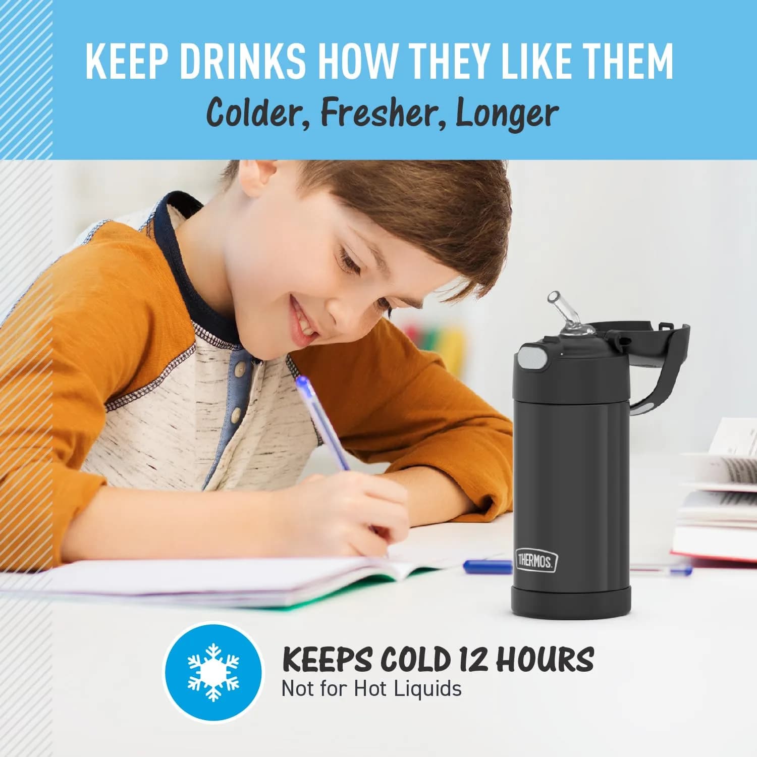 THERMOS FUNTAINER Water Bottle with Straw, 12oz (355ml) Black | Keeps Drinks Cold for 12 Hours - view 5