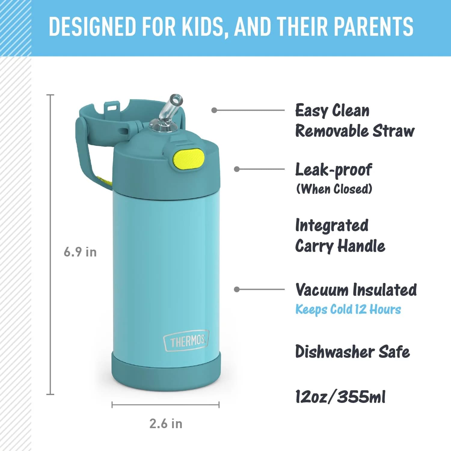 THERMOS FUNTAINER Water Bottle with Straw, 12oz (355ml) | Keeps Drinks Cold for 12 Hours - view 2