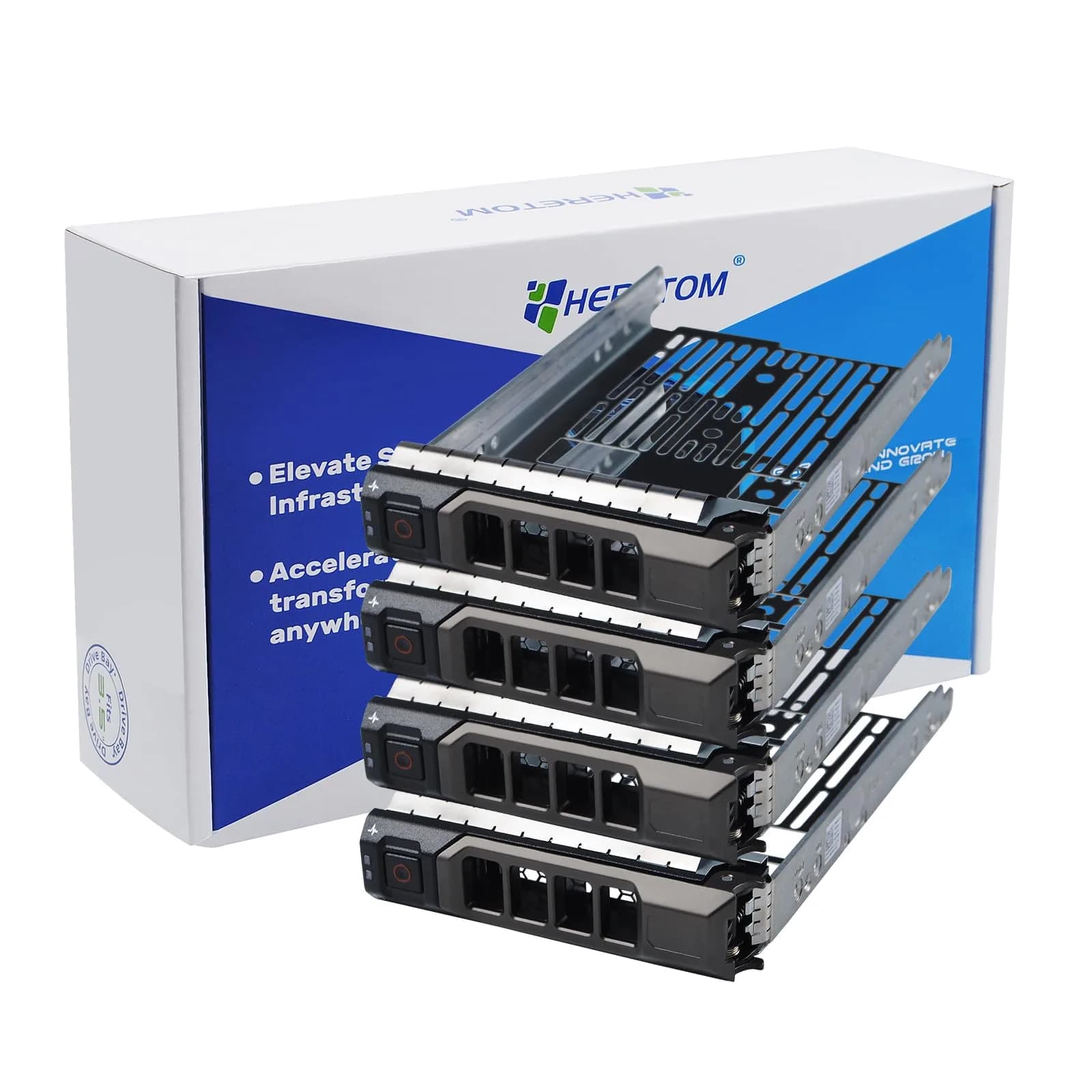 Heretom Hard Drive Tray Caddy Pack-4 | Compatible with Dell Poweredge 11/12/13 Series, Metal, 3.5 inch SSD Mounting Bracket