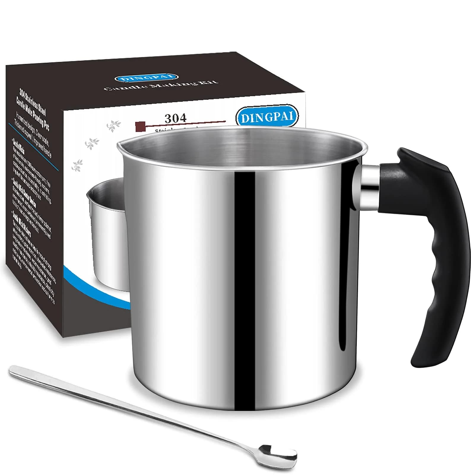DINGPAI 1300ml (44oz) Stainless Steel Candle Pouring Pot with Spoon | Large Capacity for DIY Candle Making - main product image