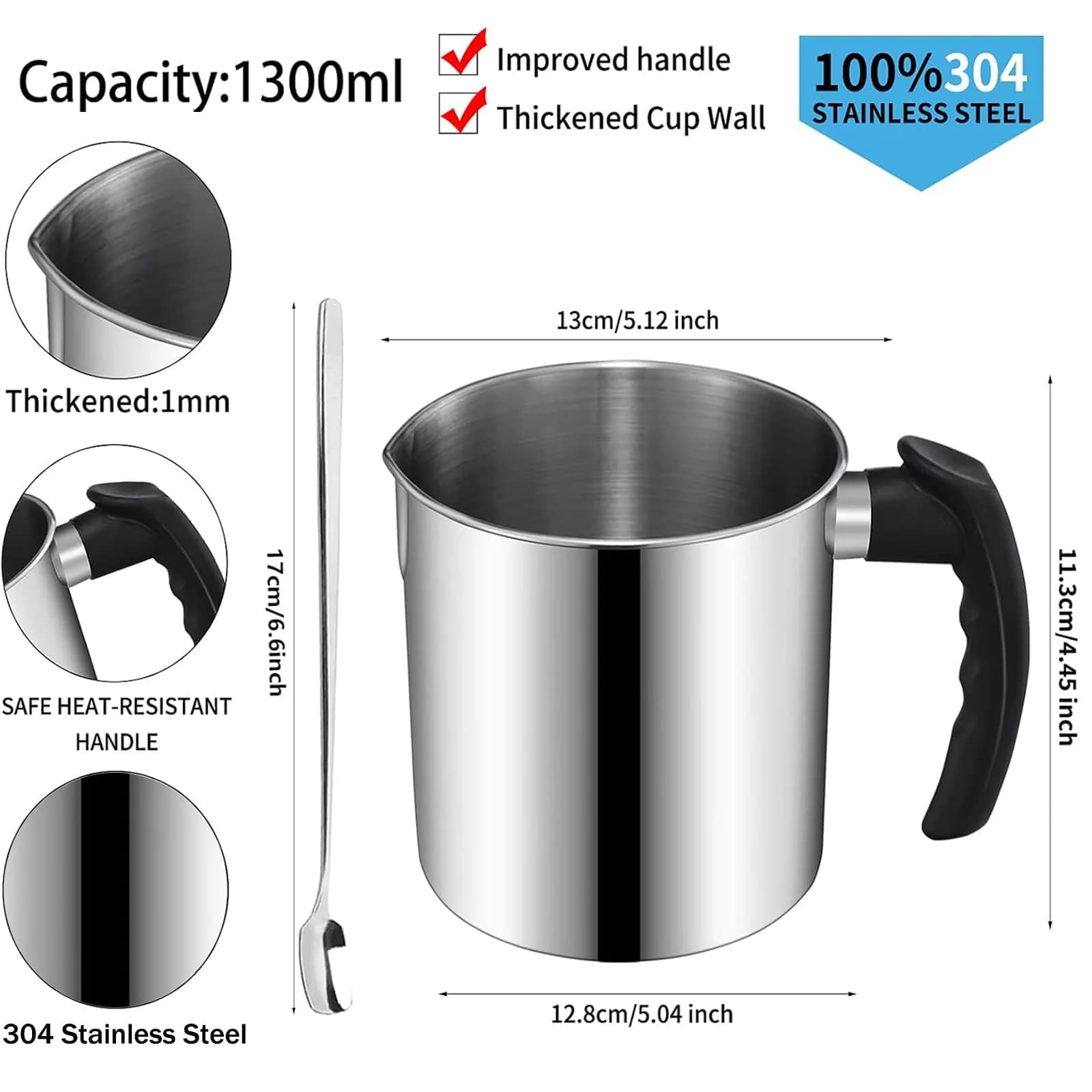 DINGPAI 1300ml (44oz) Stainless Steel Candle Pouring Pot with Spoon | Large Capacity for DIY Candle Making - view 2