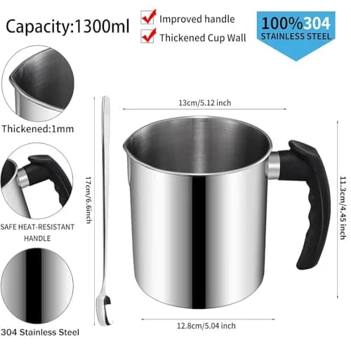 DINGPAI 1300ml (44oz) Stainless Steel Candle Pouring Pot with Spoon | Large Capacity for DIY Candle Making thumbnail 2