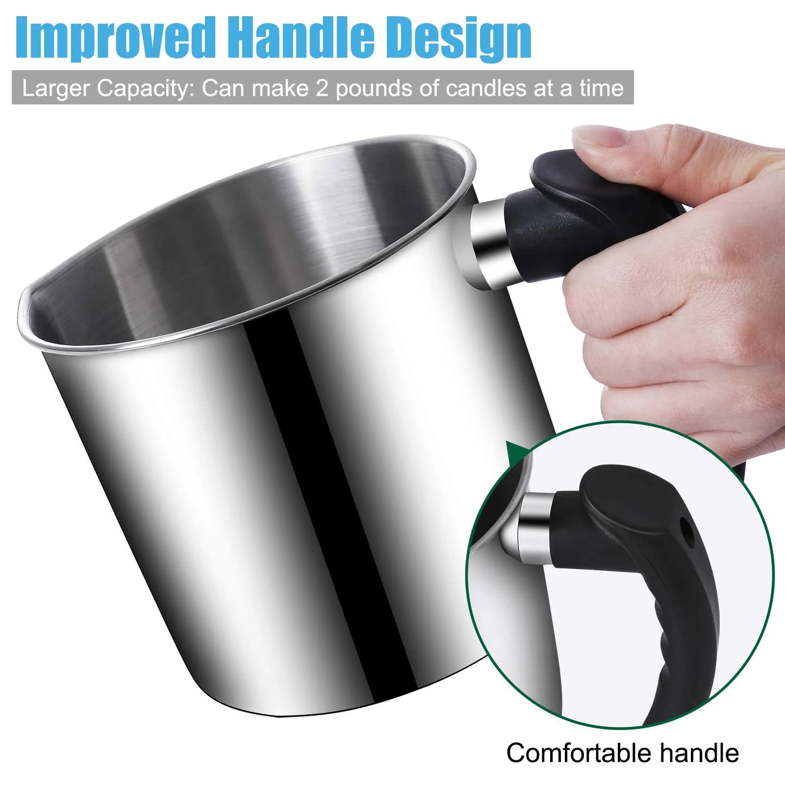 DINGPAI 1300ml (44oz) Stainless Steel Candle Pouring Pot with Spoon | Large Capacity for DIY Candle Making - view 3
