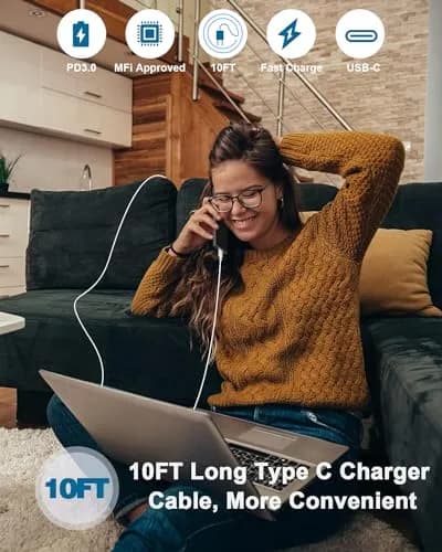 Nuinno 20W Fast Charger for iPhone 17/16/15 & iPad, 2 Pack, 10FT Cables | Ultra-Fast Charging with Safety thumbnail 6