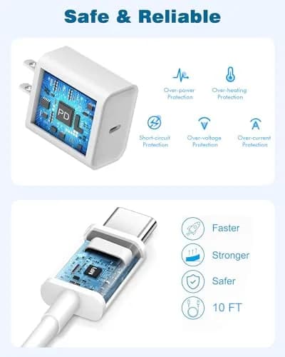 Nuinno 20W Fast Charger for iPhone 17/16/15 & iPad, 2 Pack, 10FT Cables | Ultra-Fast Charging with Safety thumbnail 3