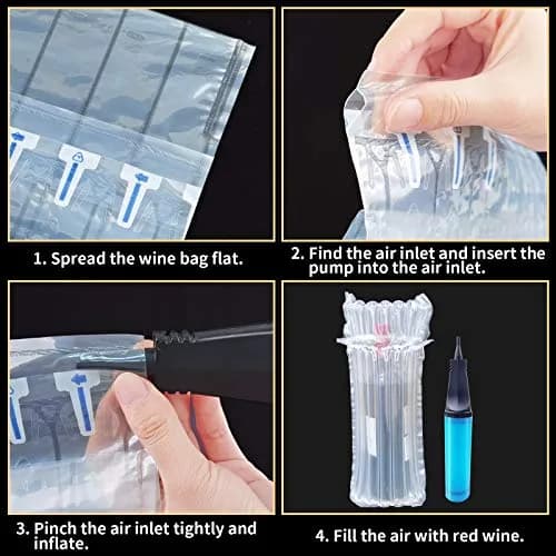 Conilly Wine Bottle Travel Protector Bags, 15 Packs Inflatable Air Column Packaging Bubble Bag with Free Inflator Pump, 16.75 x 9.5 inches | Reusable Wine Bottle Protector for Safe Transportation thumbnail 3