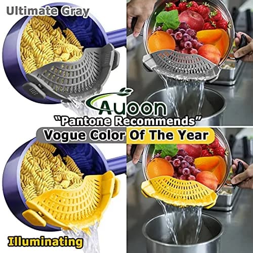AUOON Clip On Food Strainer for Pots 2Pack | Space-Saving Silicone Kitchen Gadget thumbnail 2