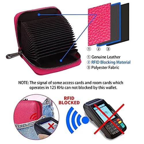 Linno Rose Red RFID Genuine Leather Credit Card Holder Wallet with Zipper | 20 Slots - view 3
