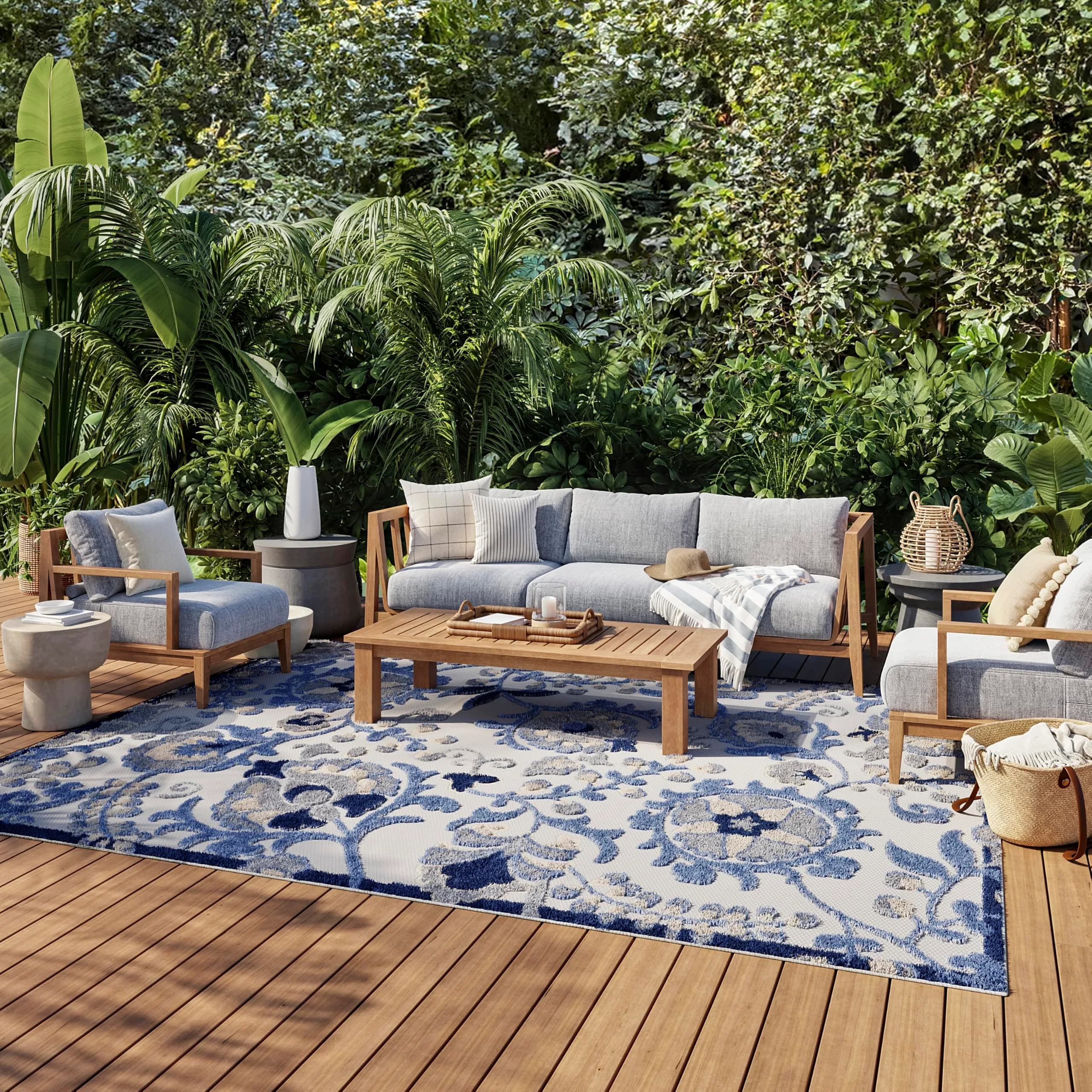 Nourison Home Aloha Blue Grey 9' x 12' Area Rug | Easy Clean, Non Shedding, Indoor/Outdoor Use - main product image