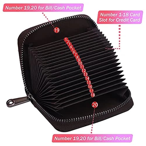 Linno Coffee Genuine Leather RFID Credit Card Holder Wallet with Zipper | 20 Slots - view 2