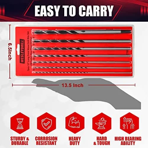 wesleydrill Extra Long Brad Point Drill Bit Set 12 inch (300mm) Carbon Steel | Woodworking Precision thumbnail 9