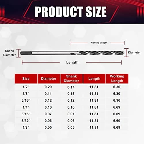 wesleydrill Extra Long Brad Point Drill Bit Set 12 inch (300mm) Carbon Steel | Woodworking Precision thumbnail 2
