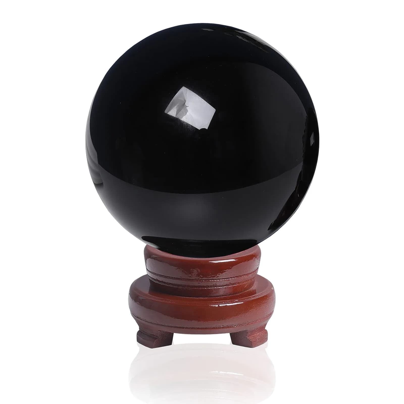 LONGWIN 120mm (4.7 in) Divination Black Crystal Ball Fengshui Sphere Home Decorations Meditation Ornaments with Rotating Wooden Stand | Fengshui & Meditation Decor - main product image