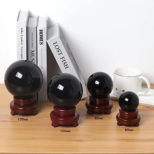 LONGWIN 120mm (4.7 in) Divination Black Crystal Ball Fengshui Sphere Home Decorations Meditation Ornaments with Rotating Wooden Stand | Fengshui & Meditation Decor thumbnail 4