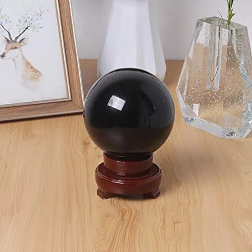LONGWIN 120mm (4.7 in) Divination Black Crystal Ball Fengshui Sphere Home Decorations Meditation Ornaments with Rotating Wooden Stand | Fengshui & Meditation Decor thumbnail 2