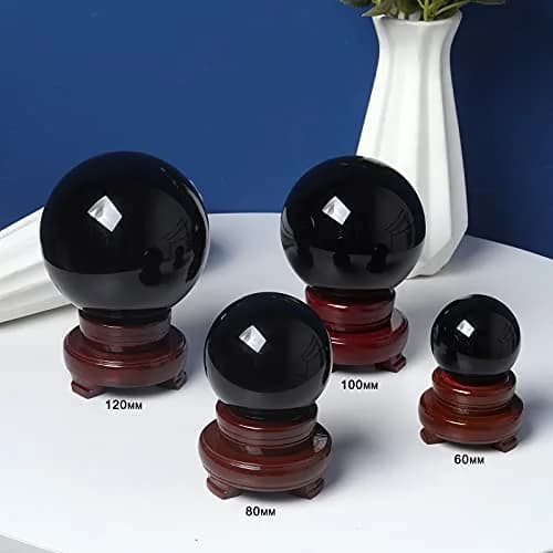 LONGWIN 120mm (4.7 in) Divination Black Crystal Ball Fengshui Sphere Home Decorations Meditation Ornaments with Rotating Wooden Stand | Fengshui & Meditation Decor thumbnail 3