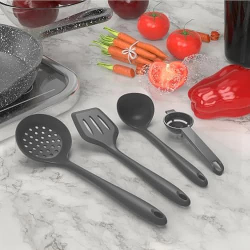 AOTHOD Silicone Cooking Utensils Set - 446°F Heat Resistant Kitchen Gadgets for Nonstick Cookware (Large, Gray) thumbnail 9