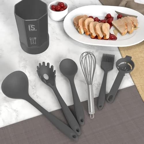 AOTHOD Silicone Cooking Utensils Set - 446°F Heat Resistant Kitchen Gadgets for Nonstick Cookware (Large, Gray) thumbnail 10