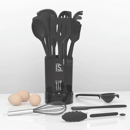 AOTHOD Silicone Cooking Utensils Set - 446°F Heat Resistant Kitchen Gadgets for Nonstick Cookware (Large, Gray) thumbnail 3