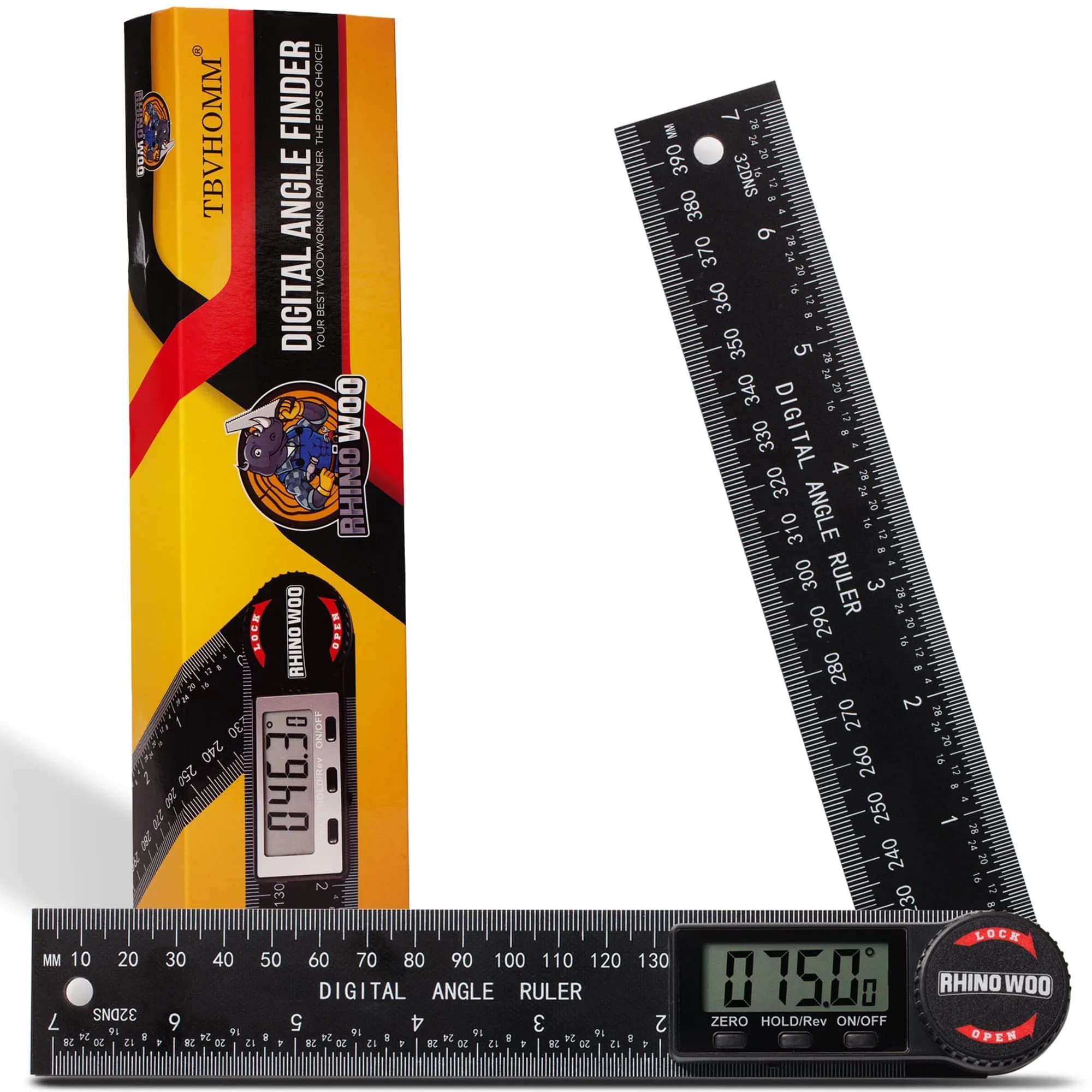 TBVHOMM Digital Angle Finder Protractor with 7-inch Ruler, 0-360° Measurement, Enhanced ABS | Precision Tool for Woodworking and Construction - main product image