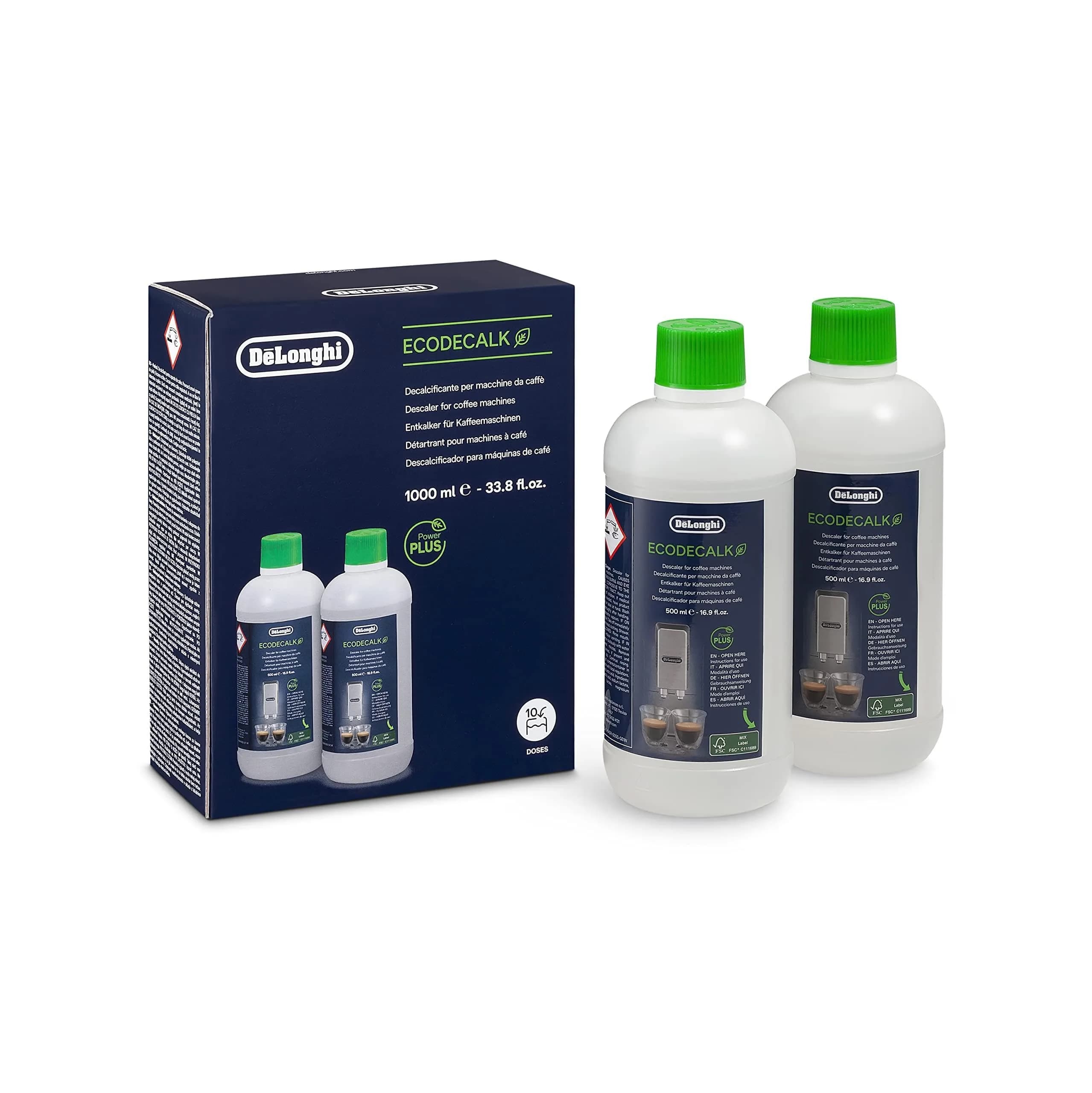 De'Longhi EcoDecalk Descaler 16.9 Fl Oz (Pack of 2) - Universal Coffee Machine Cleaning Solution - main product image