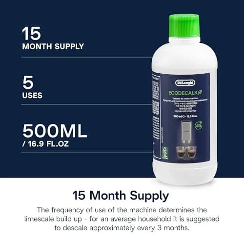 De'Longhi EcoDecalk Descaler 2-Pack 1000ml (33.8 Fl Oz) | Eco-Friendly Universal Limescale Solution for Coffee & Espresso Machines thumbnail 7