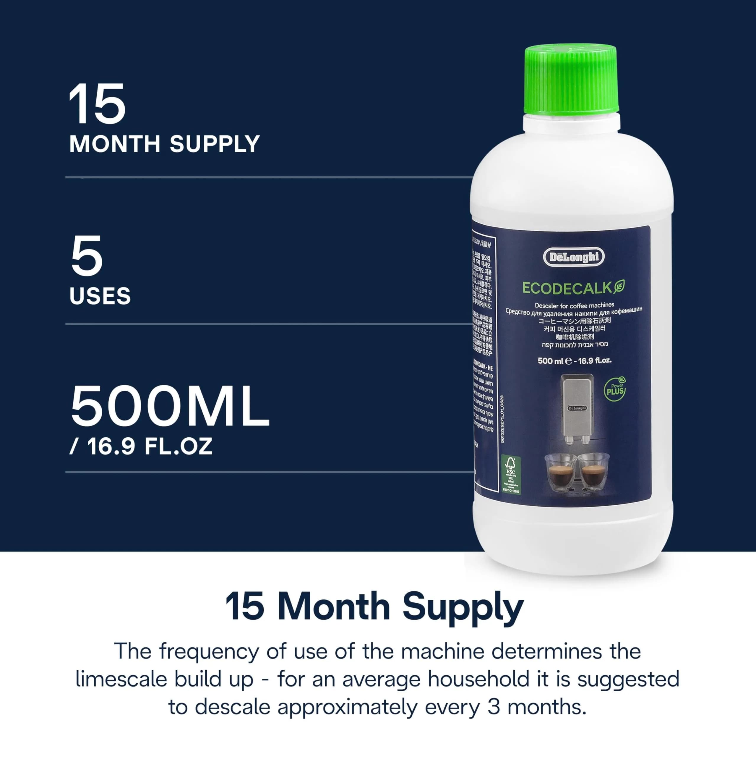 De'Longhi EcoDecalk Descaler 2-Pack 1000ml (33.8 Fl Oz) | Eco-Friendly Universal Limescale Solution for Coffee & Espresso Machines - view 7