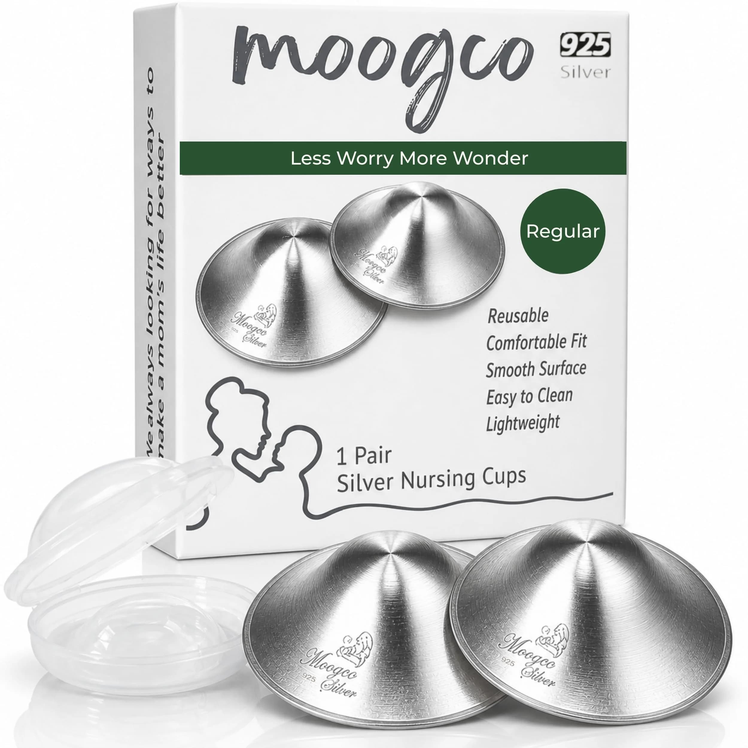 MOOGCO Original Silver Nursing Cups - Nipple Shields for Breastfeeding Newborn | Solid 925 Sterling Silver - main product image
