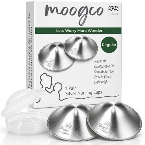 MOOGCO Original Silver Nursing Cups - Nipple Shields for Breastfeeding Newborn | Solid 925 Sterling Silver thumbnail 1