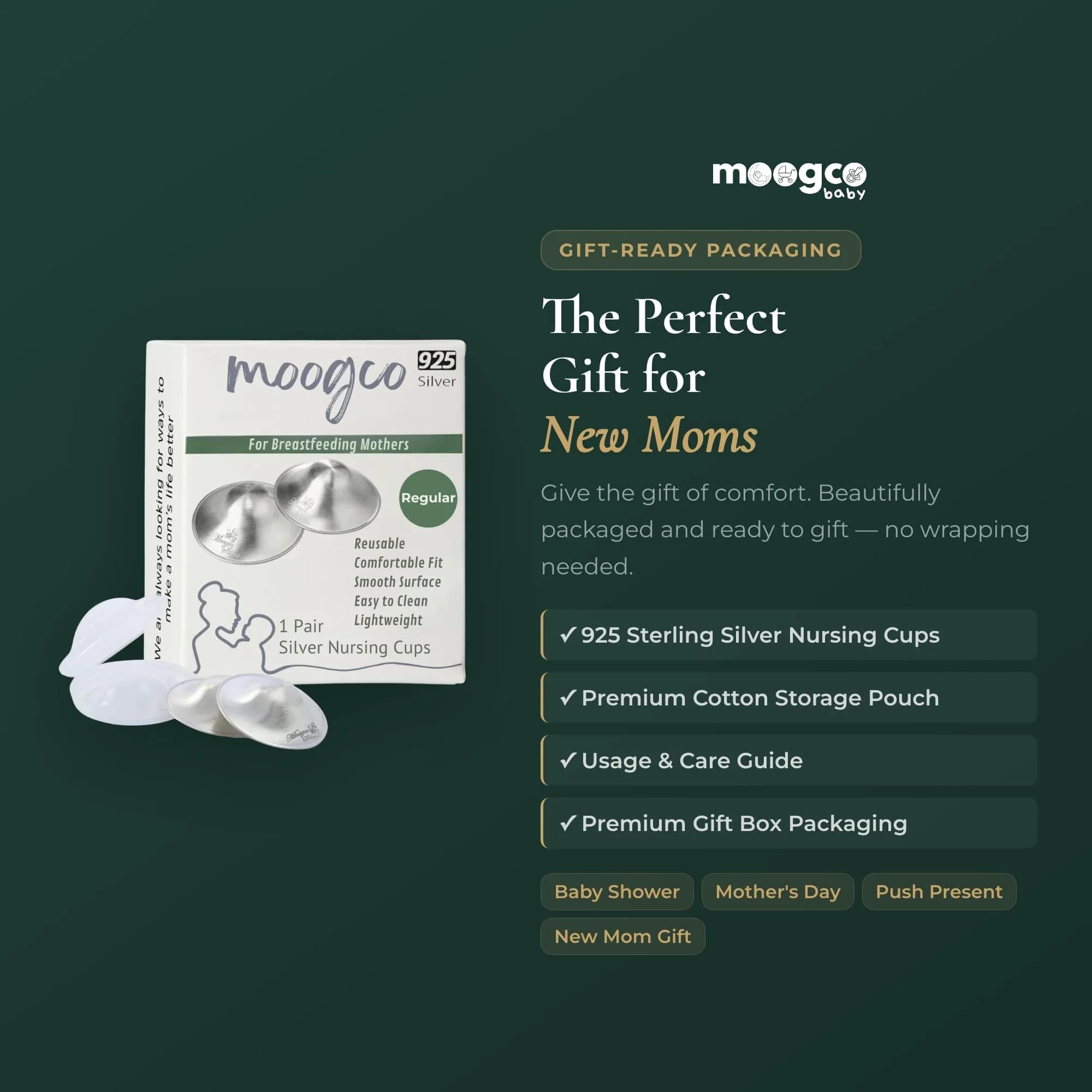 MOOGCO Original Silver Nursing Cups - Nipple Shields for Breastfeeding Newborn | Solid 925 Sterling Silver - view 9