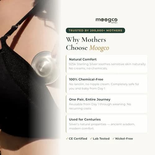 MOOGCO Original Silver Nursing Cups - Nipple Shields for Breastfeeding Newborn | Solid 925 Sterling Silver thumbnail 3