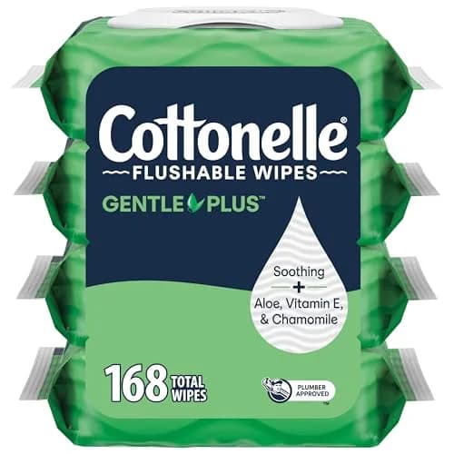 Cottonelle GentlePlus Flushable Wet Wipes with Aloe & Vitamin E | 4 Flip-Top Packs, 42 Wipes Each (168 Total) | Septic-Safe, Hypoallergenic, Aloe & Vitamin E thumbnail 1