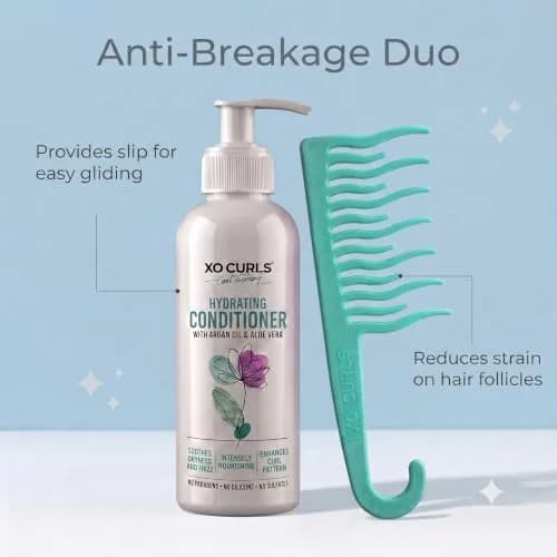 XO Curls Shower Detangling Comb - wide tooth comb with hook for easy hanging in shower, removes knots and tangles gently thumbnail 4