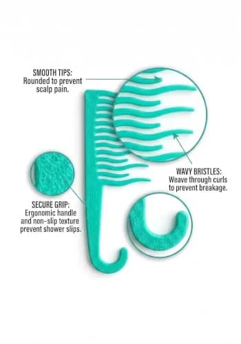 XO Curls Shower Detangling Comb - wide tooth comb with hook for easy hanging in shower, removes knots and tangles gently thumbnail 2