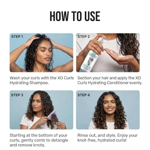 XO Curls Shower Detangling Comb - wide tooth comb with hook for easy hanging in shower, removes knots and tangles gently thumbnail 3
