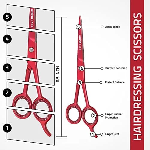 Utopia Care Hair Cutting & Hairdressing Scissors 6.5 Inch | Premium Stainless Steel Shears for Salon & Home Use, Red thumbnail 2