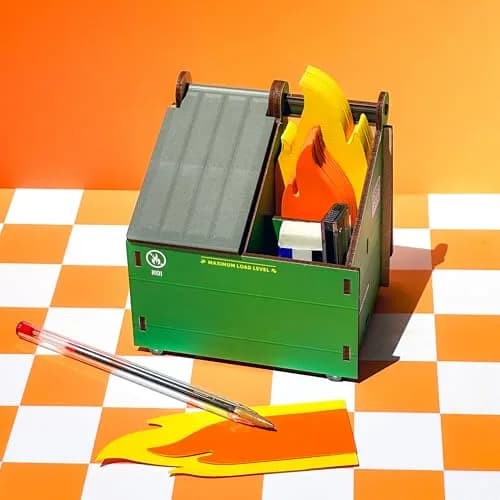 Fred & Friends Desk Dumpster Pencil Holder with Flame Note Cards | Unique Cube Organizer for Workspace thumbnail 5