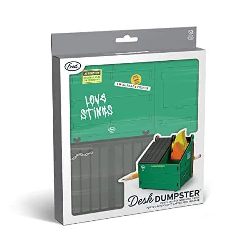 Fred & Friends Desk Dumpster Pencil Holder with Flame Note Cards | Unique Cube Organizer for Workspace thumbnail 3