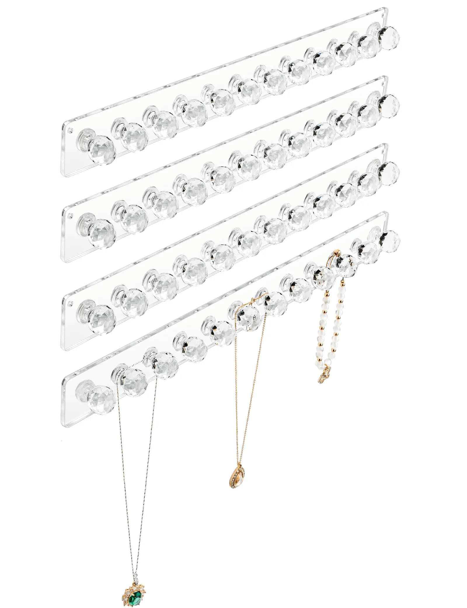 Heesch Necklace Hanger, Necklace Organizer, Acrylic Jewelry Wall Holder | Clear 4-Pack